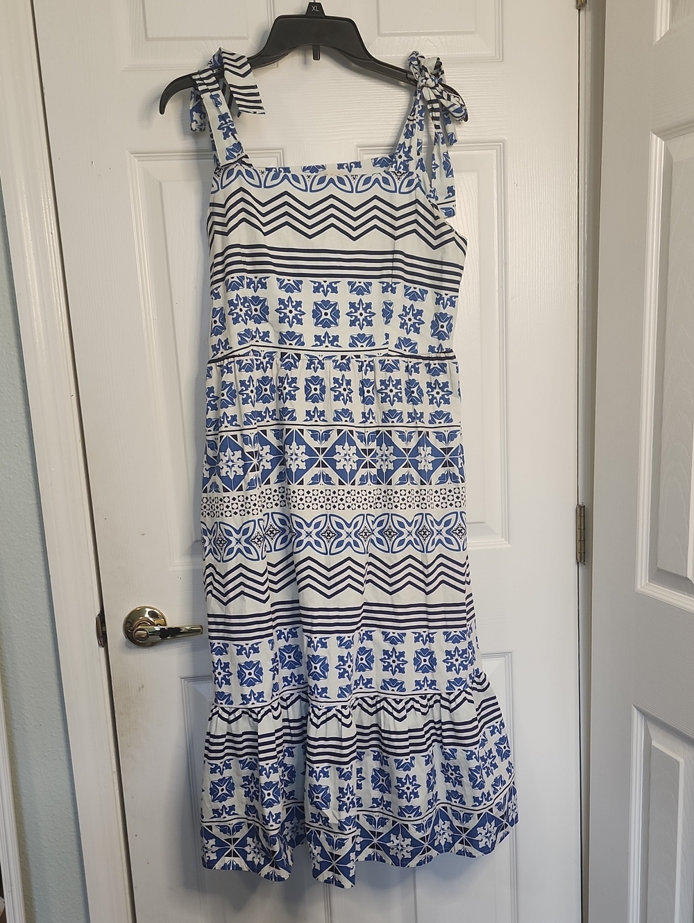 Bellambra Blue and White Tie-Shoulder Maxi Dress